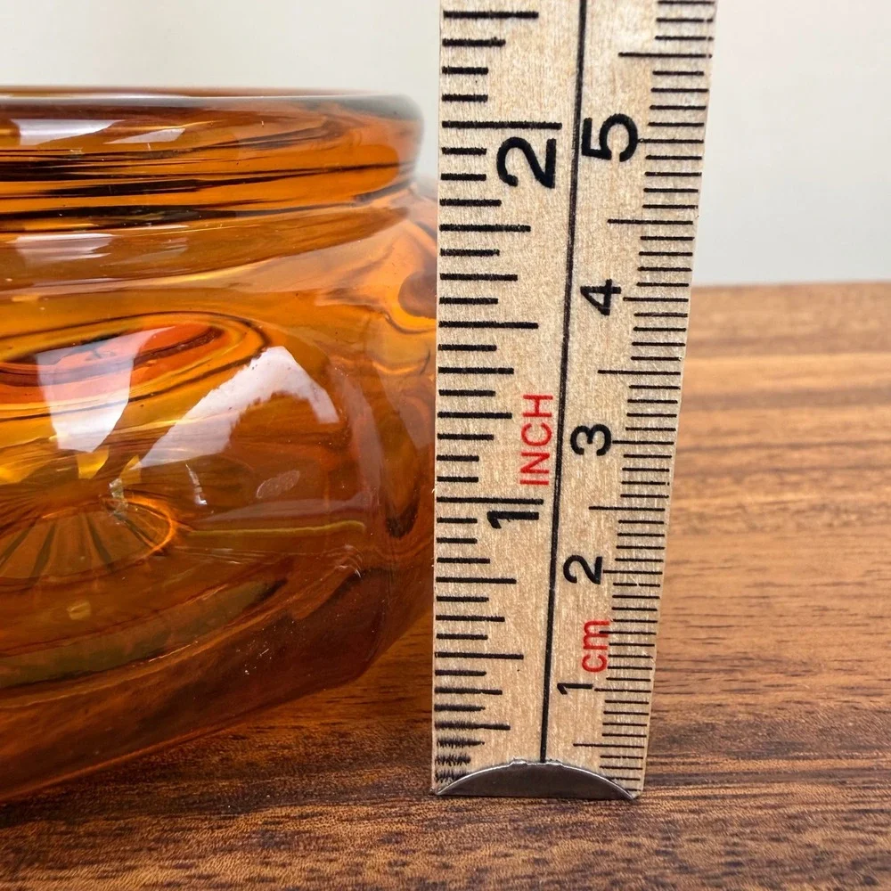 Vintage Amber Glass Powder Jar Base Sunburst Bottom Trinket Dish Honey Gold